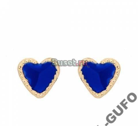 Cерьги детские золото+эмаль сердечки Москва