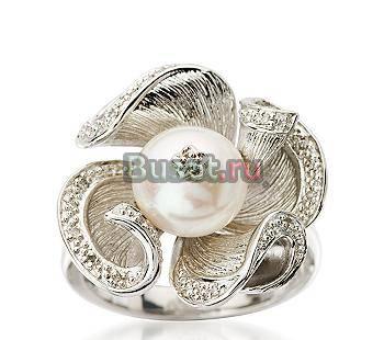 Серебряное кольцо-жемчуг,бриллианты Москва