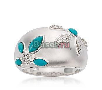 Дизайнерское серебряное кольцо-бирюза,бриллианты Москва