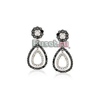 Золотые серьги-черные,белые бриллианты 1 карат Москва