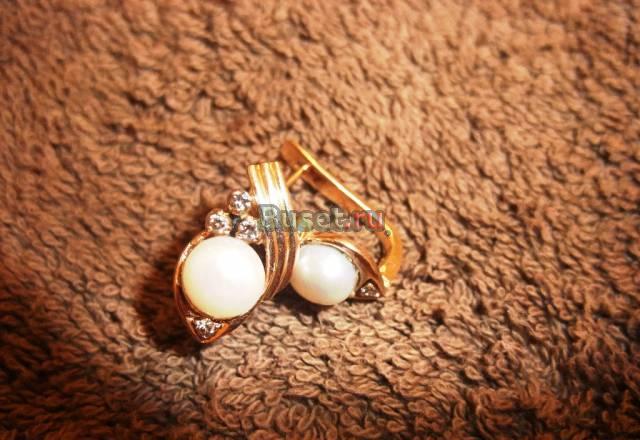 Серьги золото с жемчугом и фианитами Москва