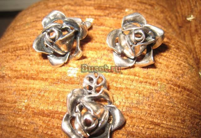 Розы - серьги и подвеска, серебро 925 пр Москва