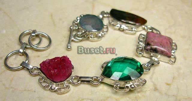 Браслет мультикамни из серебра 925 Москва