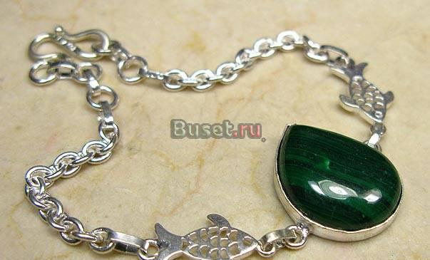 Браслет из серебра 925 с малахитом Москва