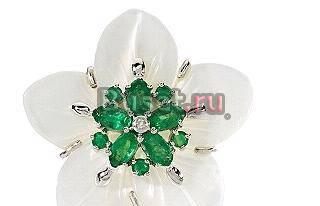 Серебряное кольцо-изумруды,перламутр,бриллиант Москва