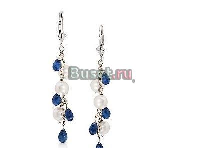 Золотые серьги-сапфиры,жемчуг Москва