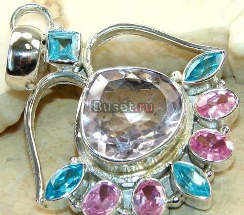 Розовый аметист, топазы, серебро 925, кулон Москва