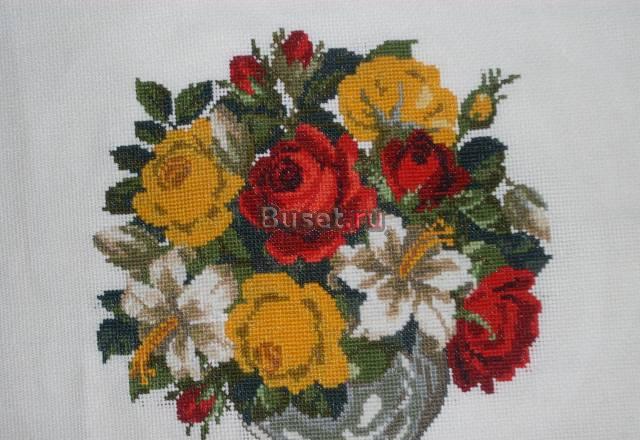 Вышивка "Розы и лилии в вазе" Пермь