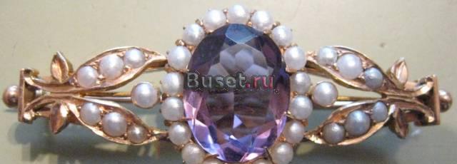 Старинная брошь с аметистом. золото 56 проба Москва