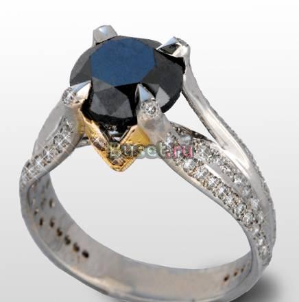 Кольцо из белого золота с черным бриллиантом Москва