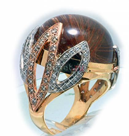 Кольцо с кварцем-"волосатиком" и бриллиантами Москва