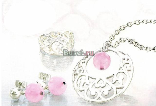 Комплект украшений с натуральным розовым кварцем Москва