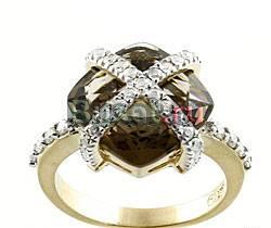 Золотое кольцо-дымчатый кварц,бриллианты Москва
