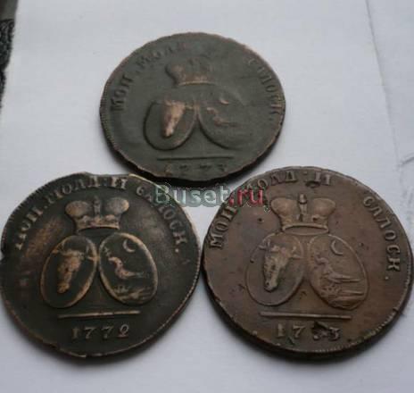 Монета номиналом 2 пары 3 копейки.1774год Москва