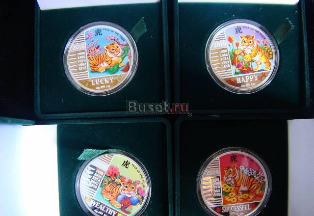 "Малави 4 монеты Ag990(1oz)2010г.тигра,цветные" Москва