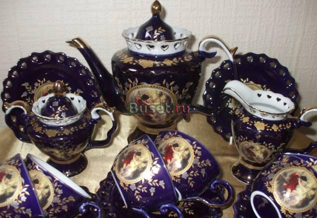 Сервиз кобальтовый прорезной, фарф. Ангелы Москва