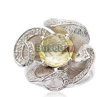 Серебряное кольцо-лимонный кварц,бриллианты Москва