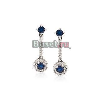 Золотые серьги-сапфиры 1 карат,бриллианты Москва
