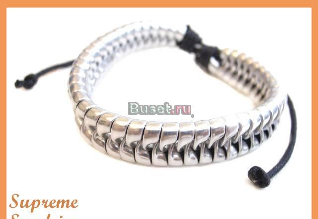 Кожаный браслет в серебре Москва