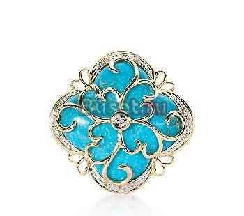 Золотой комплект-кольцо,серьги-бирюза,бриллианты Москва