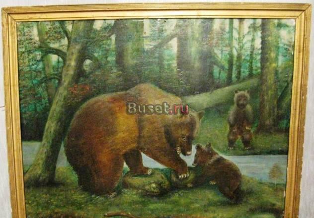 Картина "Медведи в лесу". 80-е гг. оргалит.масло Москва