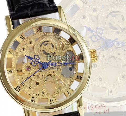 Прозрачные часы Goer Gold Skeleton Golden Mechanic Москва