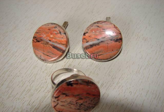 Комплект - серьги и кольцо. Серебро, яшма Москва