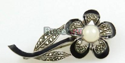 Брошь Серебро Эмаль Марказиты 1930-е годы Владивосток