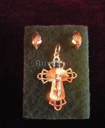 Золотой набор крест + серьги Москва