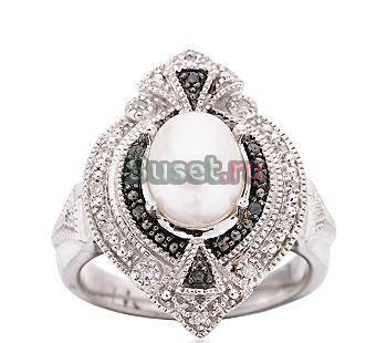 Серебряное кольцо-,жемчуг,бриллианты 0,10 карата Москва