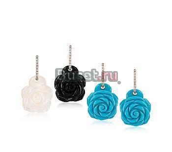 Комплект сережек-бирюза,агат,перламутр,бриллианты Москва