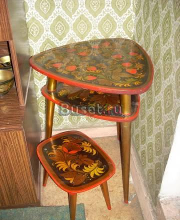 Столик и скамейка с хохломской росписью Москва