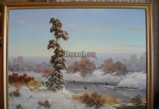 Картина. Холст, масло. "Зимняя рыбалка" Москва