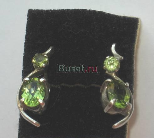 Серьги серебро, с зелеными камнями, винтаж Москва