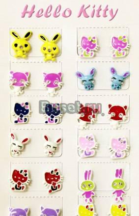 Серьги Hello Kitty 12пар Москва