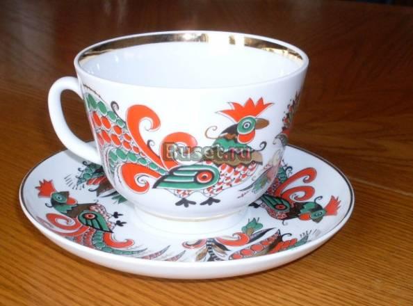 Большая яркая чайная пара лфз "Петушок" Санкт-Петербург