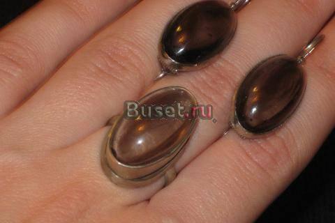 Раухтопаз серьги + кольцо Казань