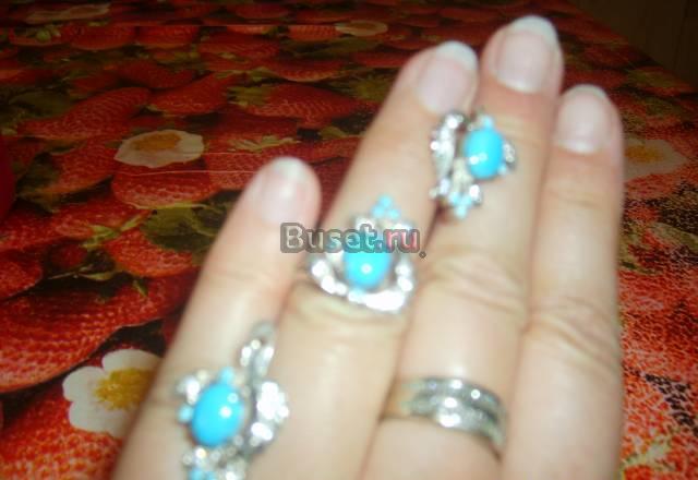 Натур.бирюза в серебре с цирконами нов. комплект Санкт-Петербург