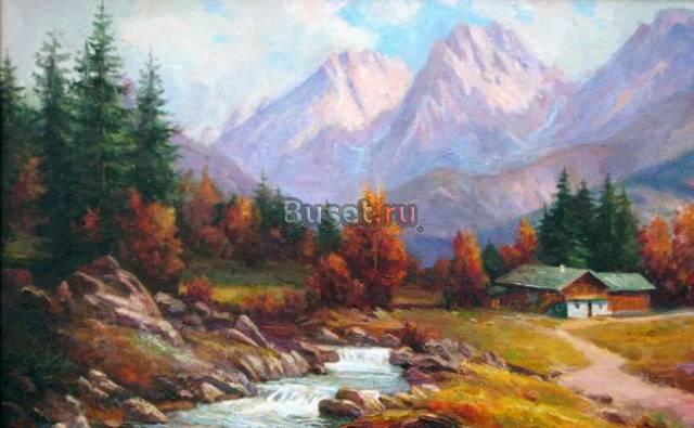 Картина. Масло. Холст. Альпийский пейзаж. Коли-Хан Москва