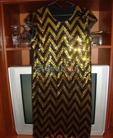 Коктельно-вечернее платье, золотые паетки. 48-50р Щёлково