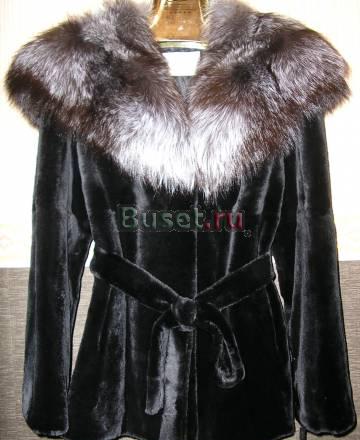 Шуба стриженный бобер капюшон из чернобурки Москва