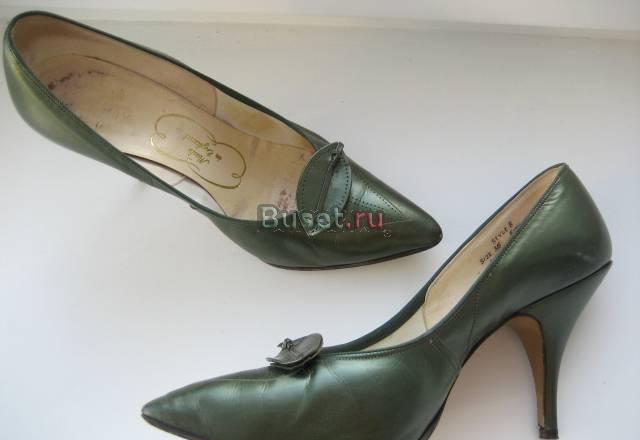 Изумрудно-зеленые винтажные английские туфельки Москва