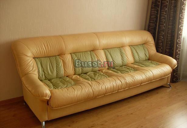 Кожаный диван 3-х, 4-х местный раскладной +2 пуфа Москва