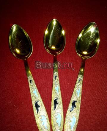Кофейные ложки. 3шт.Серебро 875пр. Эмаль Позолота Москва