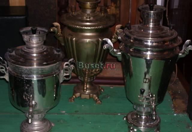 Самовар старинный угольный, подстаканники Москва