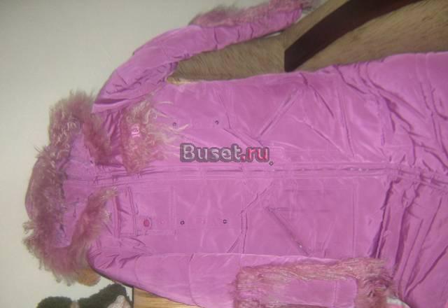 Сиреневое пальто с мехом ламы Москва