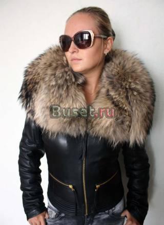 Новая шикарная кожаная куртка с богатым воротником Москва