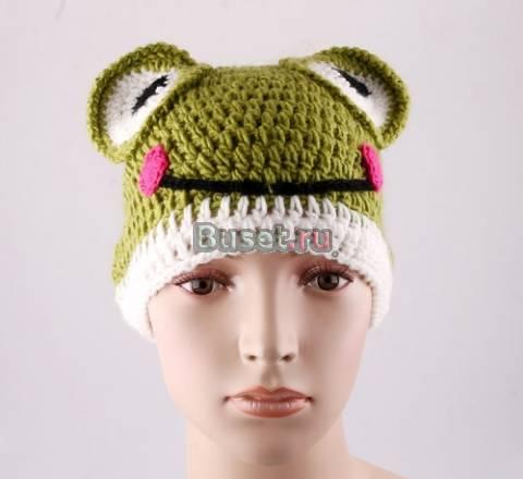 Детская  шерстяная шапочка  лягушонок Москва