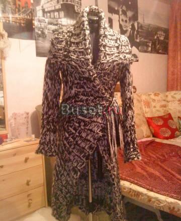 Вязаное итальянское пальто, черно-белое Москва