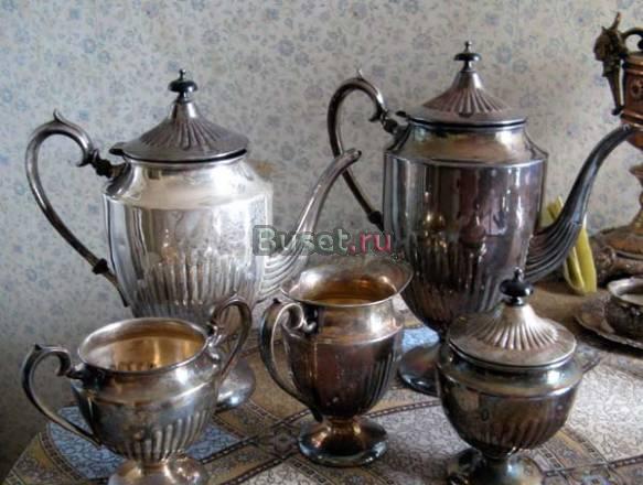 Сервиз чайный медный, посеребренный. Англия Москва